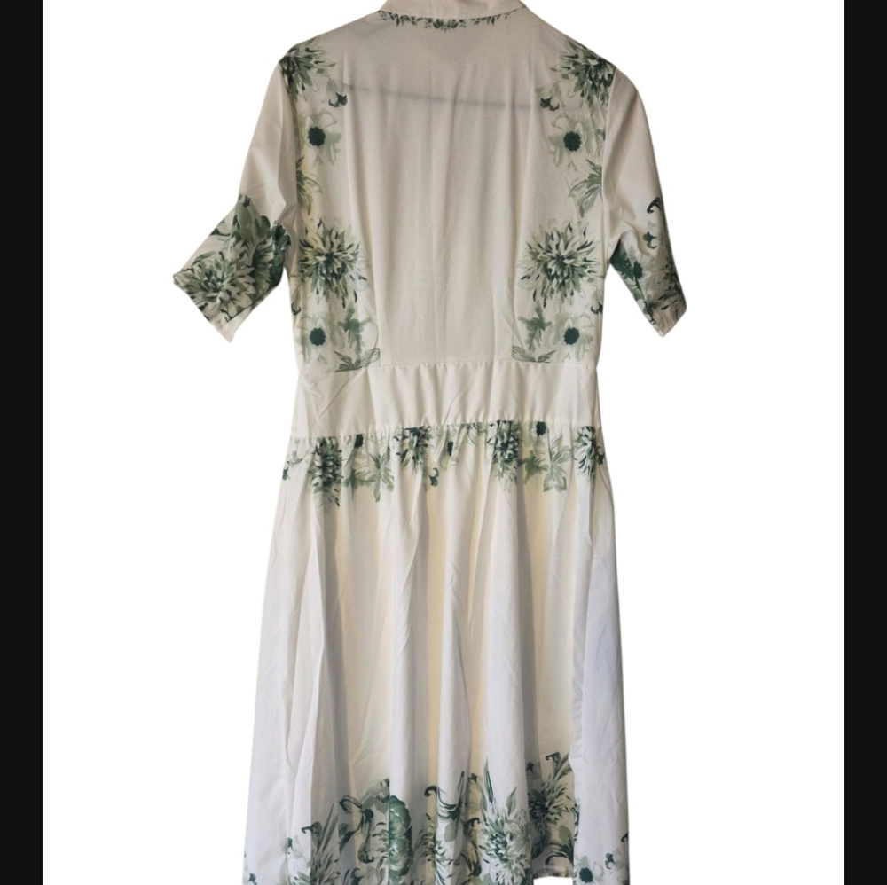 SHEIN Green and White Floral Midi Dress - Picture 3 of 3